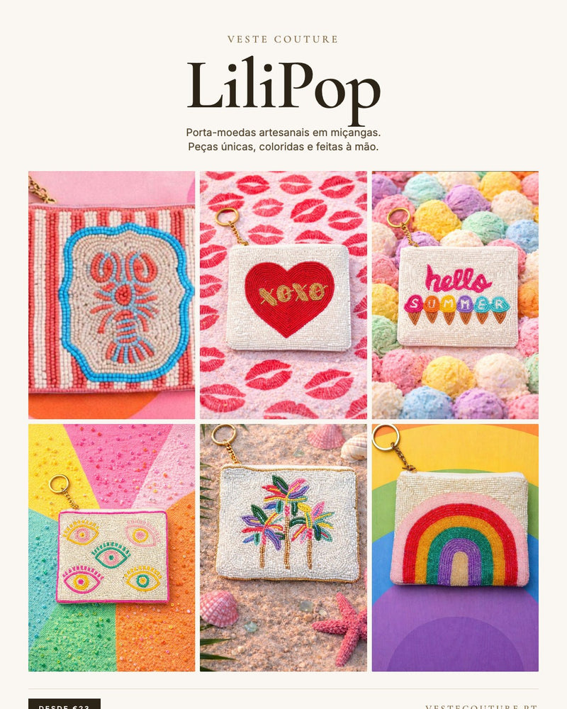LiliPop — porta-moedas artesanais em miçangas, Veste Couture