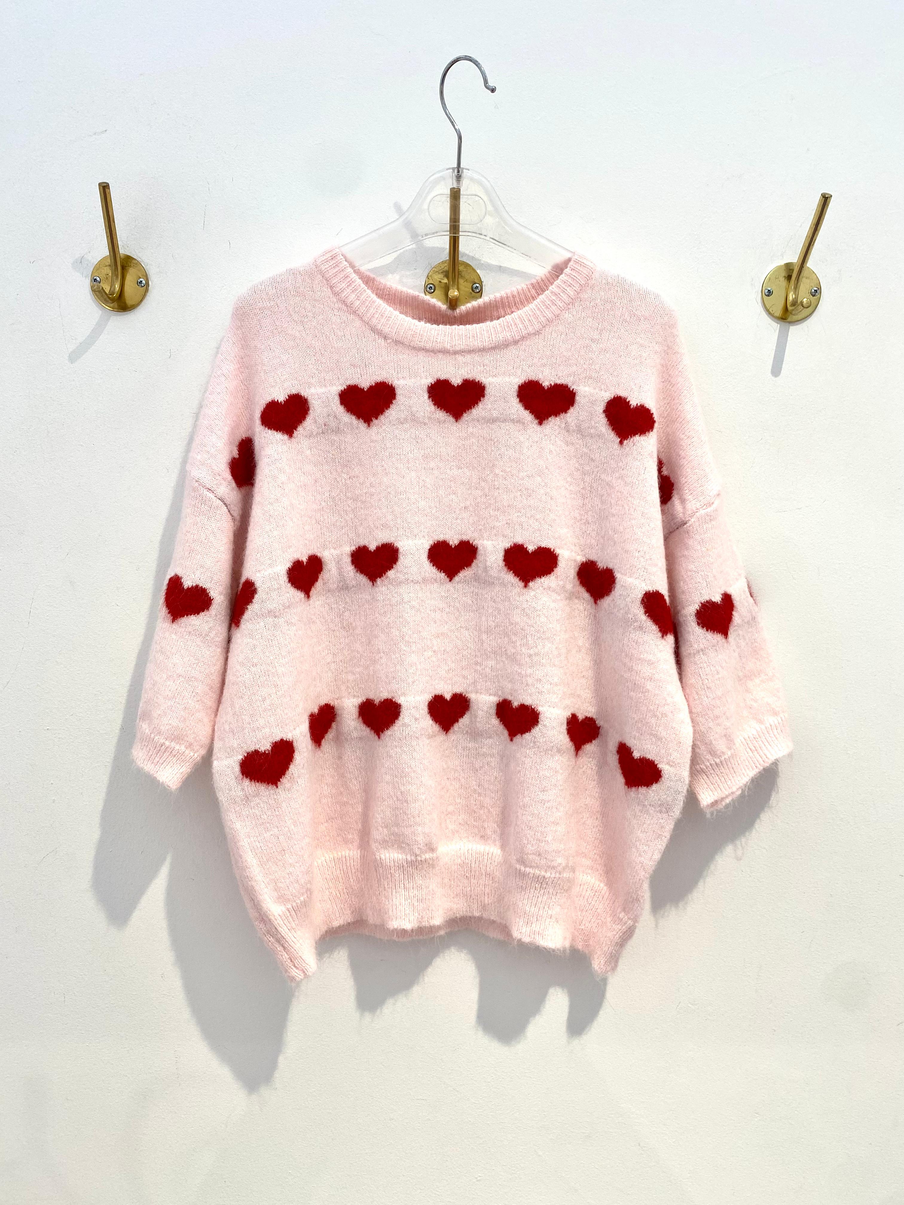 Camisola Manga Curta Rosa com corações