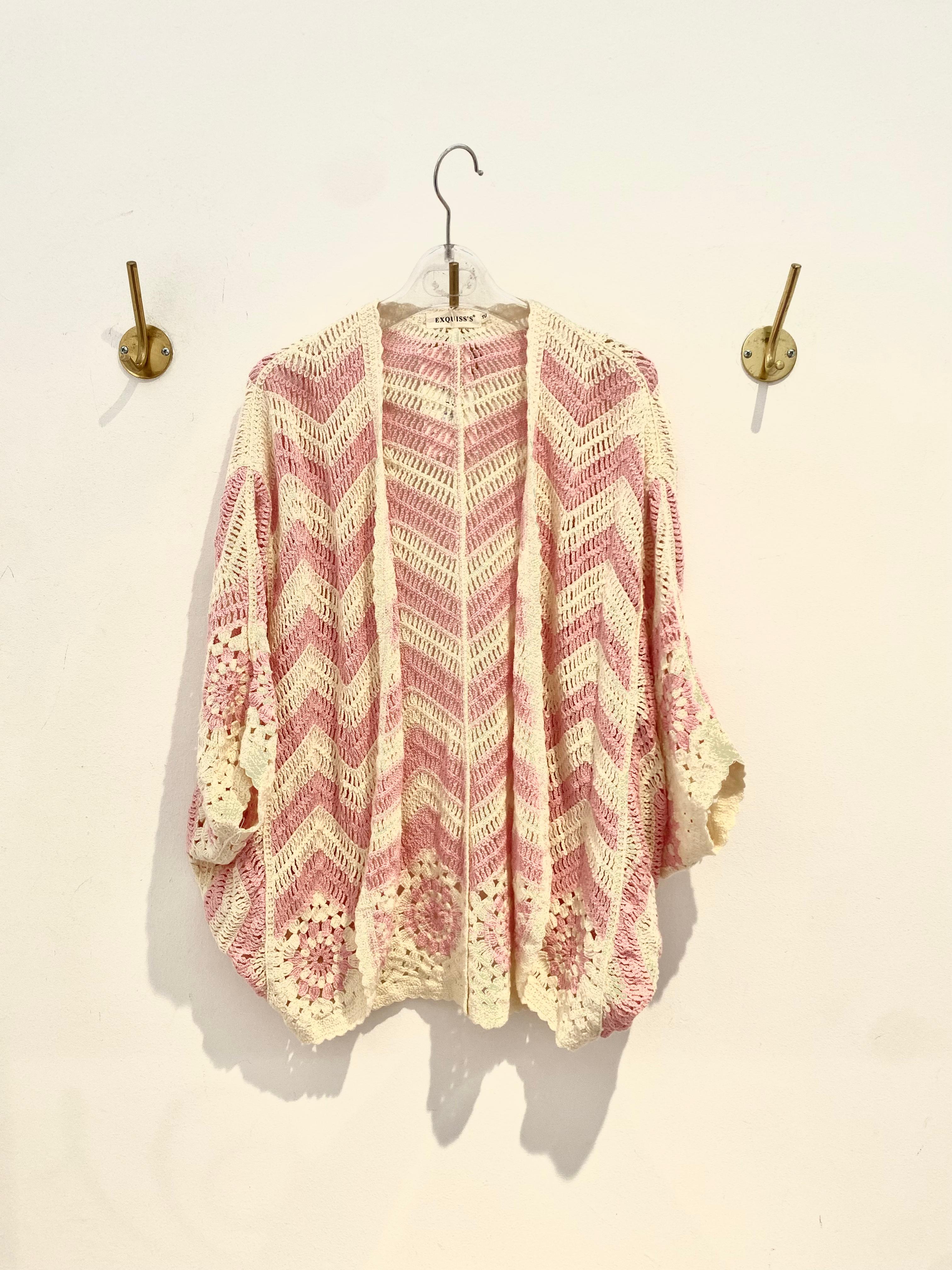 Casaco Croché Rosa/marfim