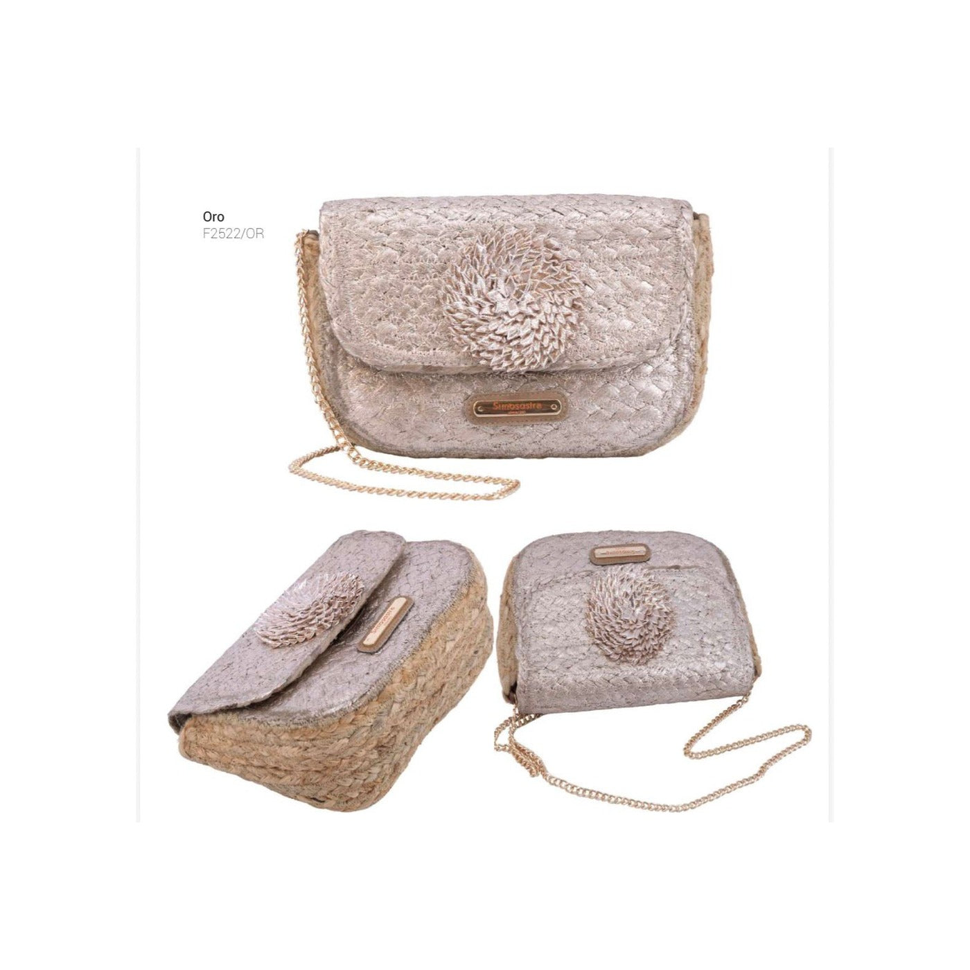 Crossbody Juta Elba Ouro c/ Flor