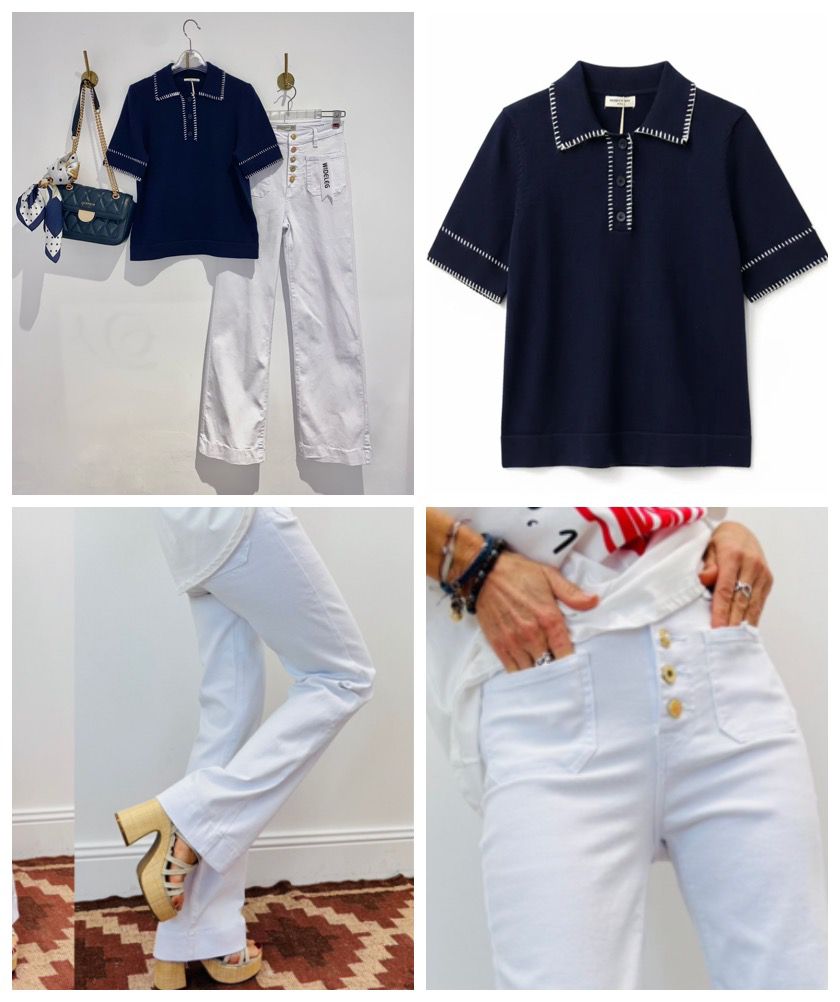 Polo Malha Navy com Costura Branca