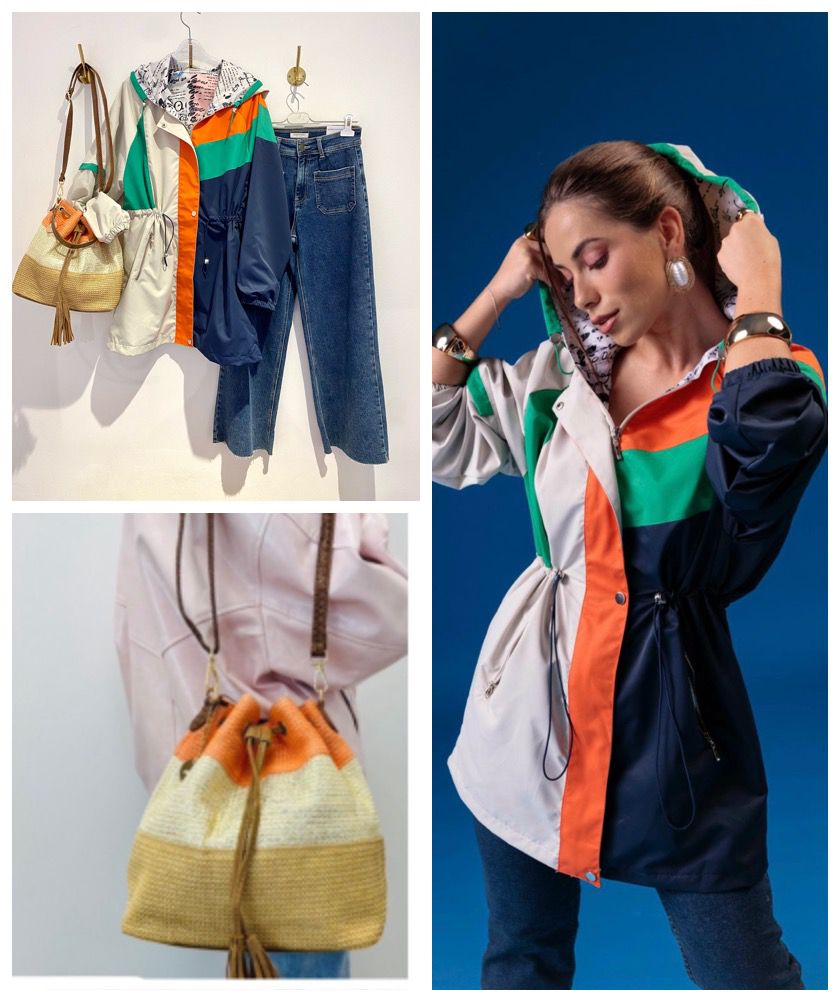 Blusão Colorblock Verde/Laranja/Navy