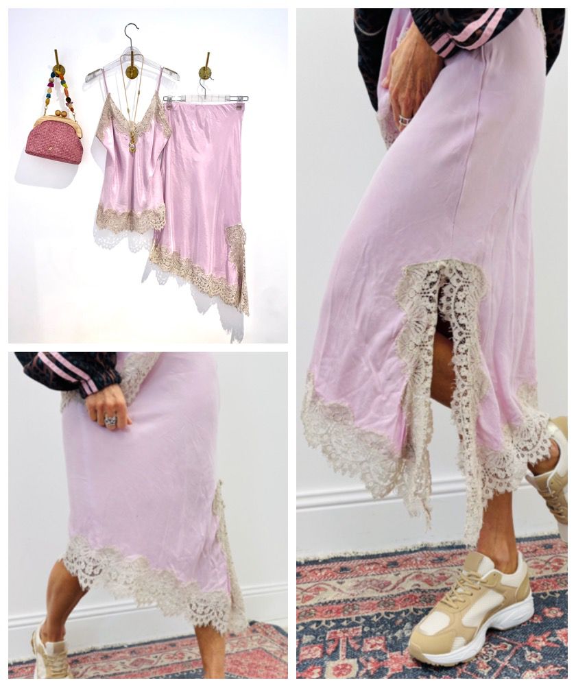 Conjunto Cetim Rosa com Renda