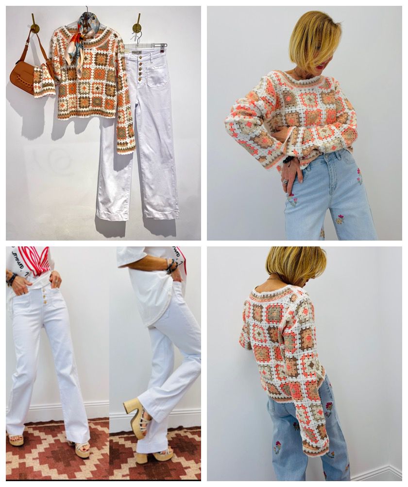 Camisola Crochet Granny Square Coral