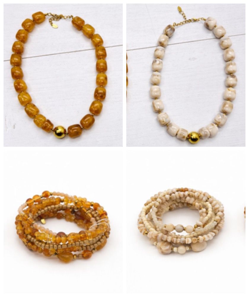 Colares e Pulseiras Resina (Âmbar e Creme)