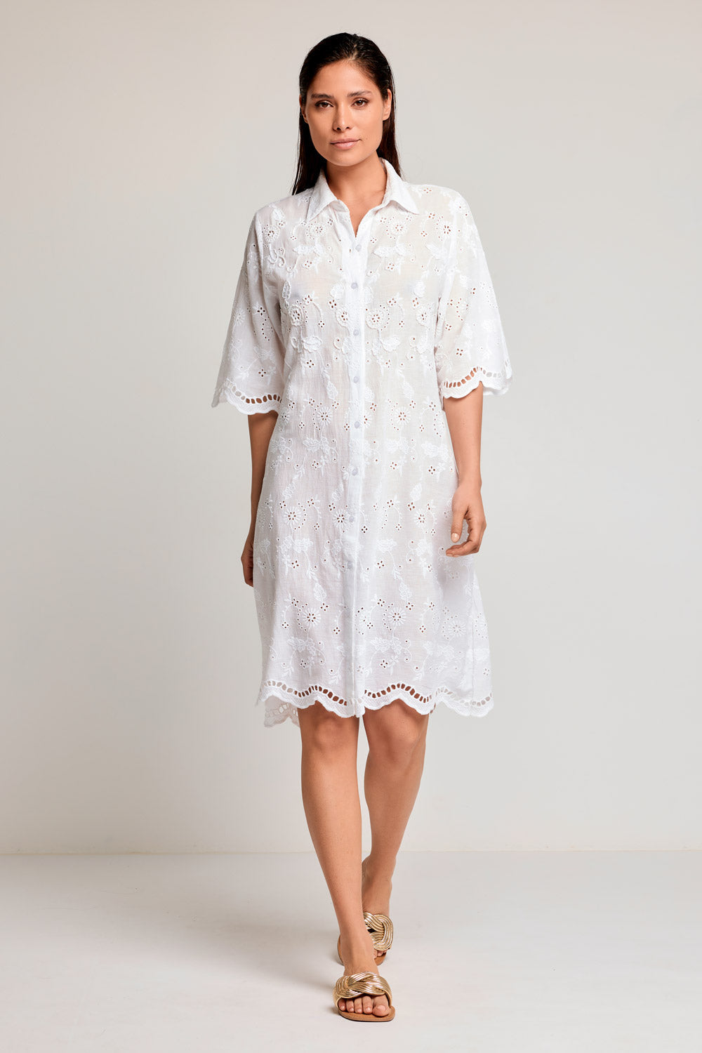 Vestido camisa com mangas a 3/4 Romina (White)