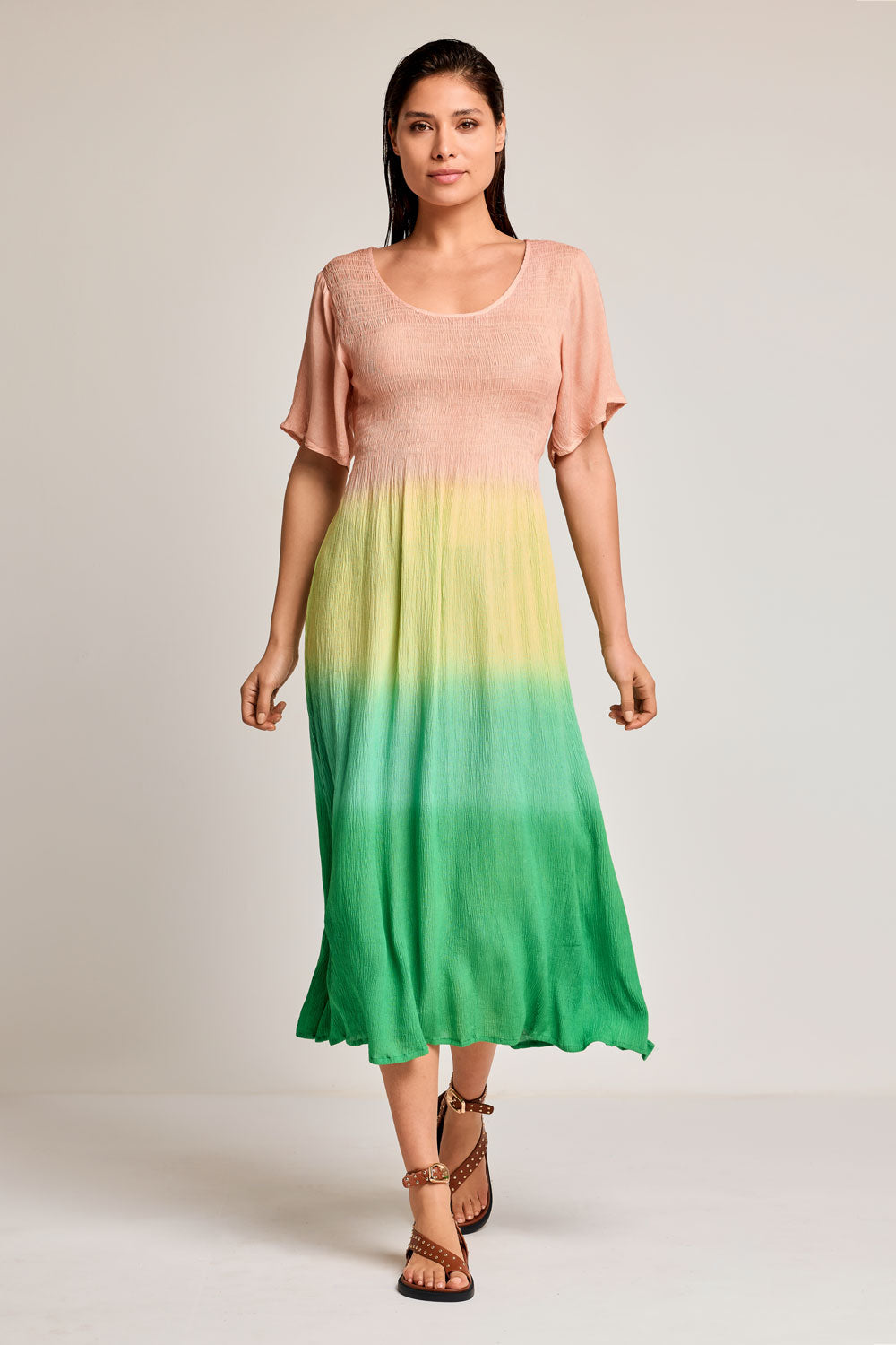Vestido comprido a mangas corte Megan (Multicolour)