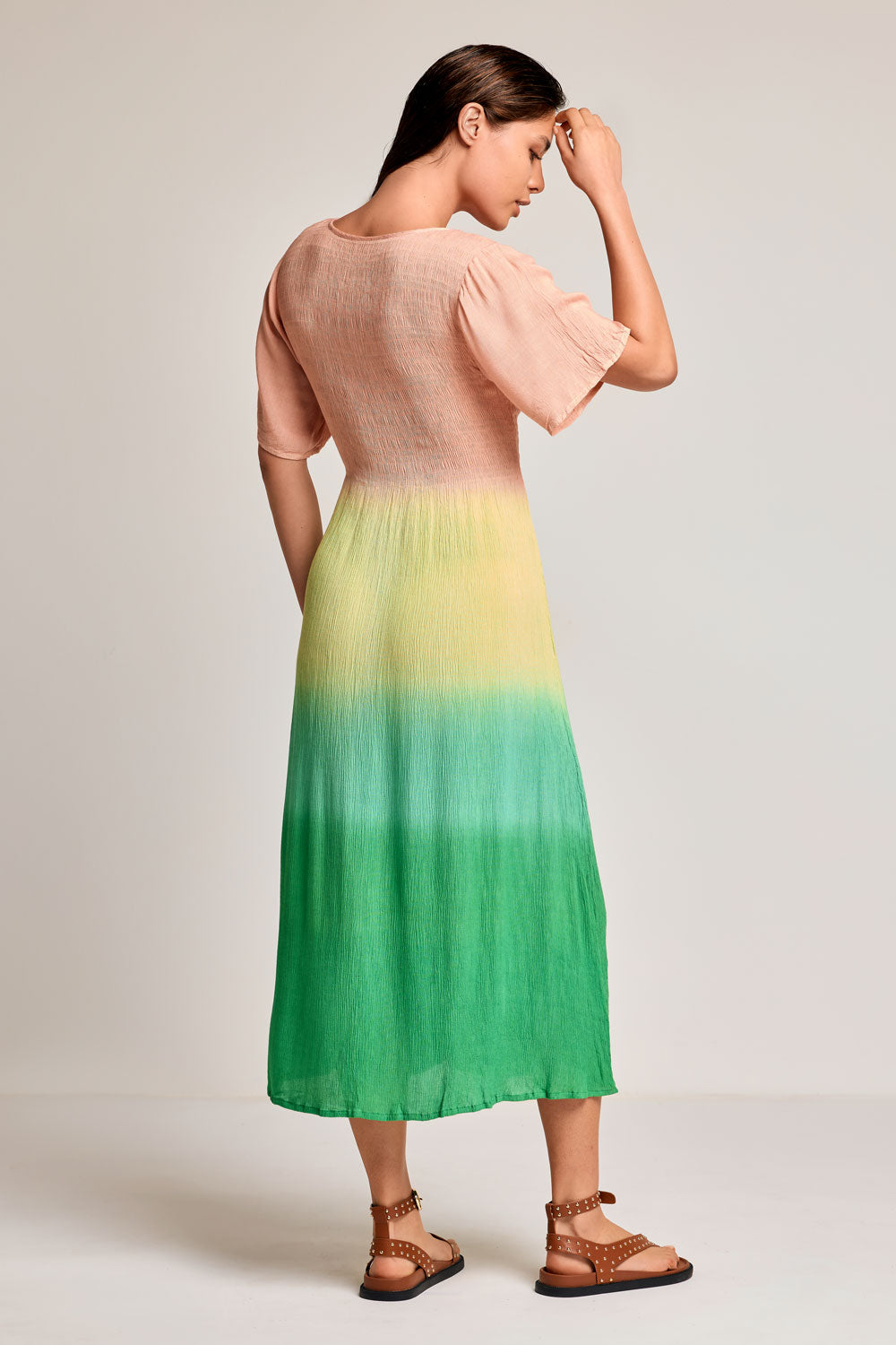 Vestido comprido a mangas corte Megan (Multicolour)