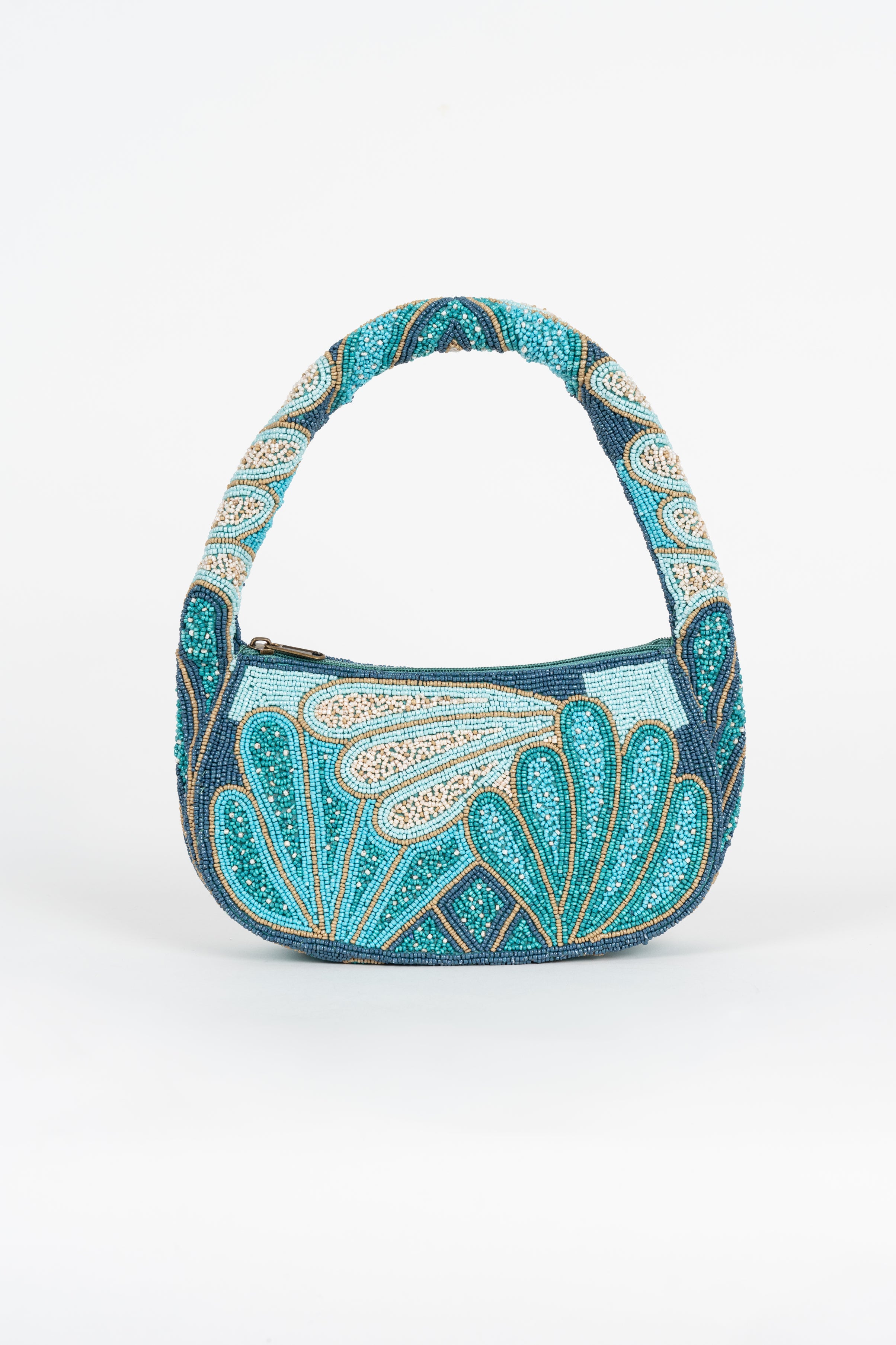 Bolso Shell Abalorios Azul