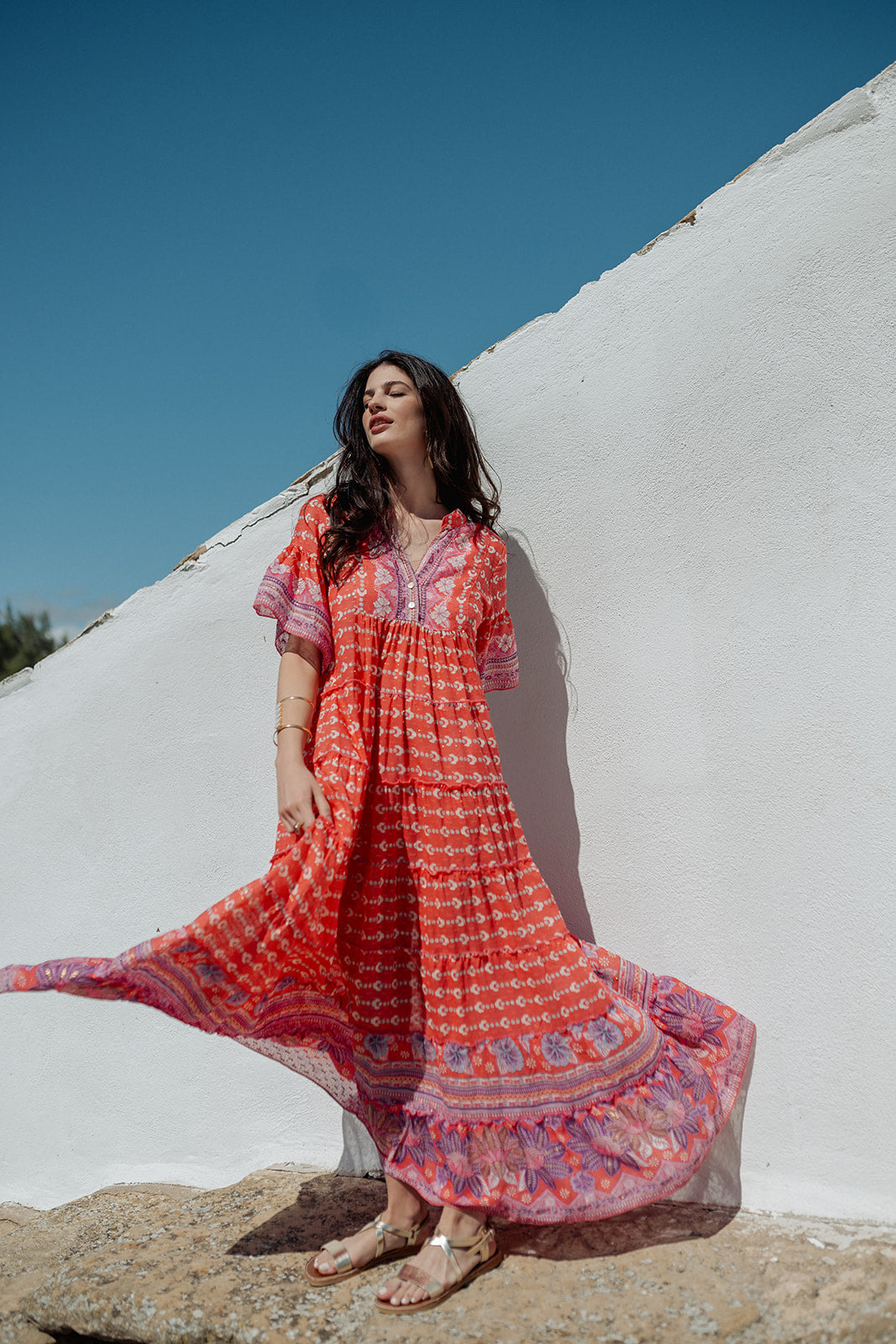 Curacao Red — Vestido Longo