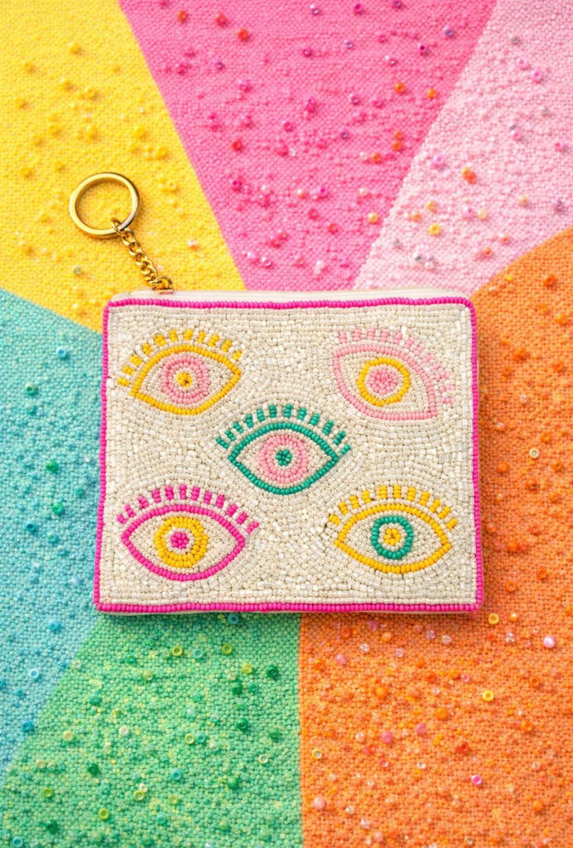 Carteira Miçangas Olhos Multicor