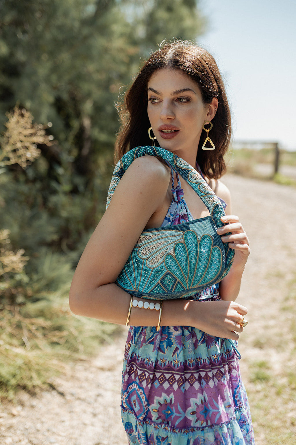 Bolso Shell Abalorios Azul
