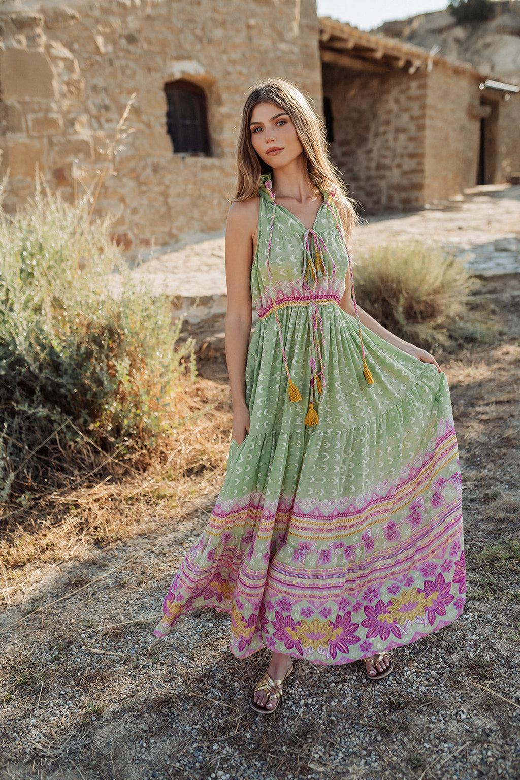 Curaçao Green — Vestido Longo (sem mangas)