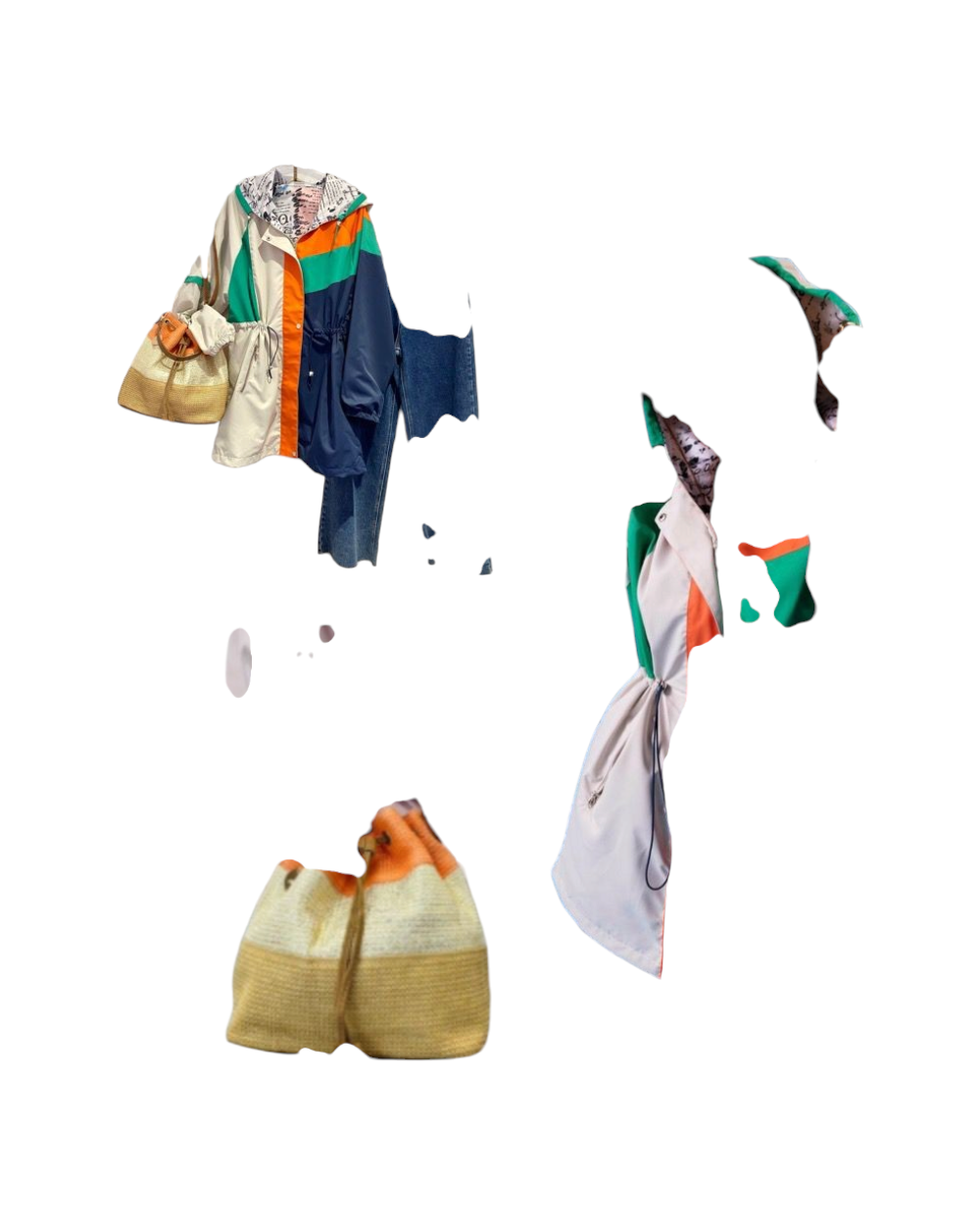 Blusão Colorblock Verde/Laranja/Navy — fundo branco