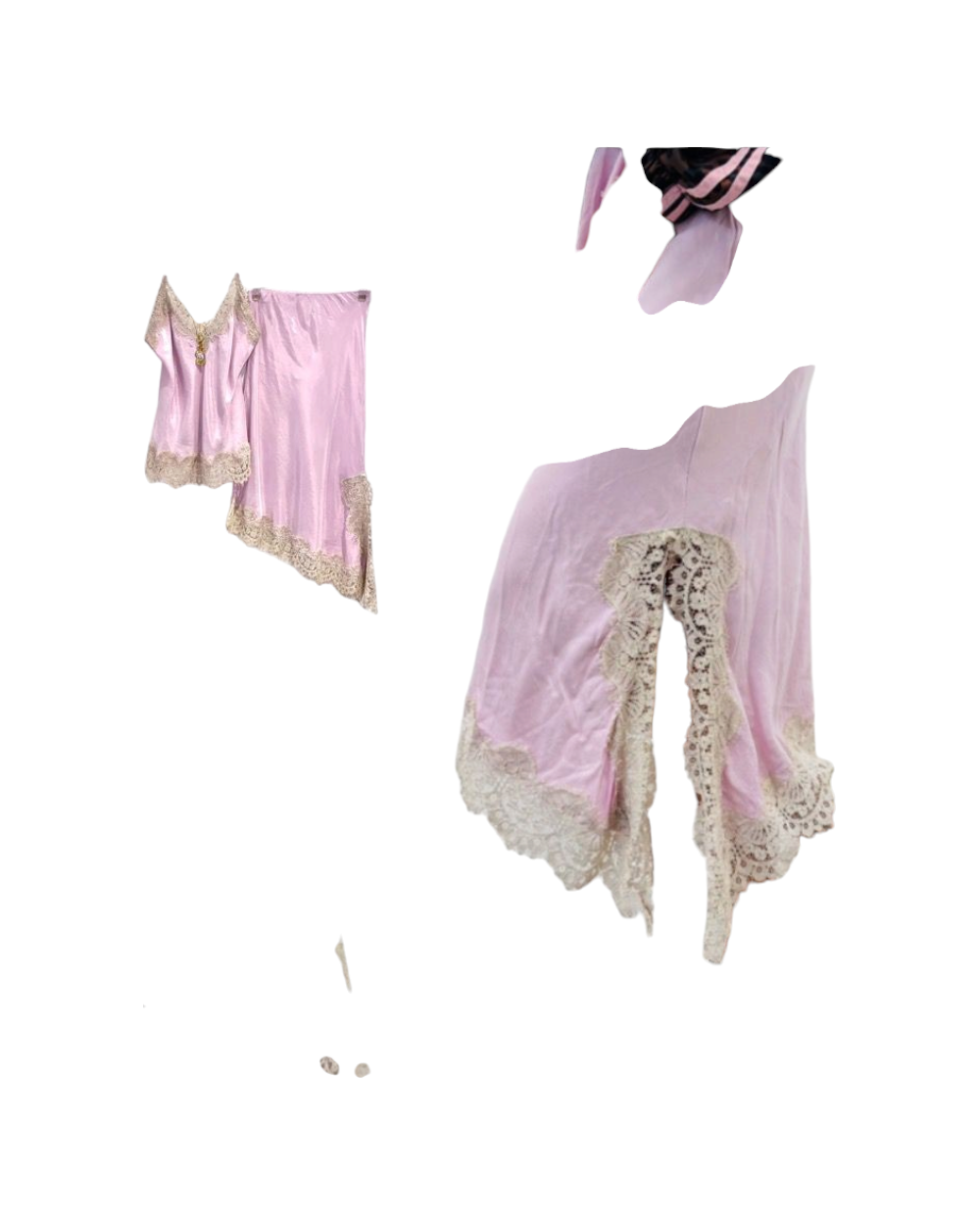 Conjunto Cetim Rosa com Renda — fundo branco