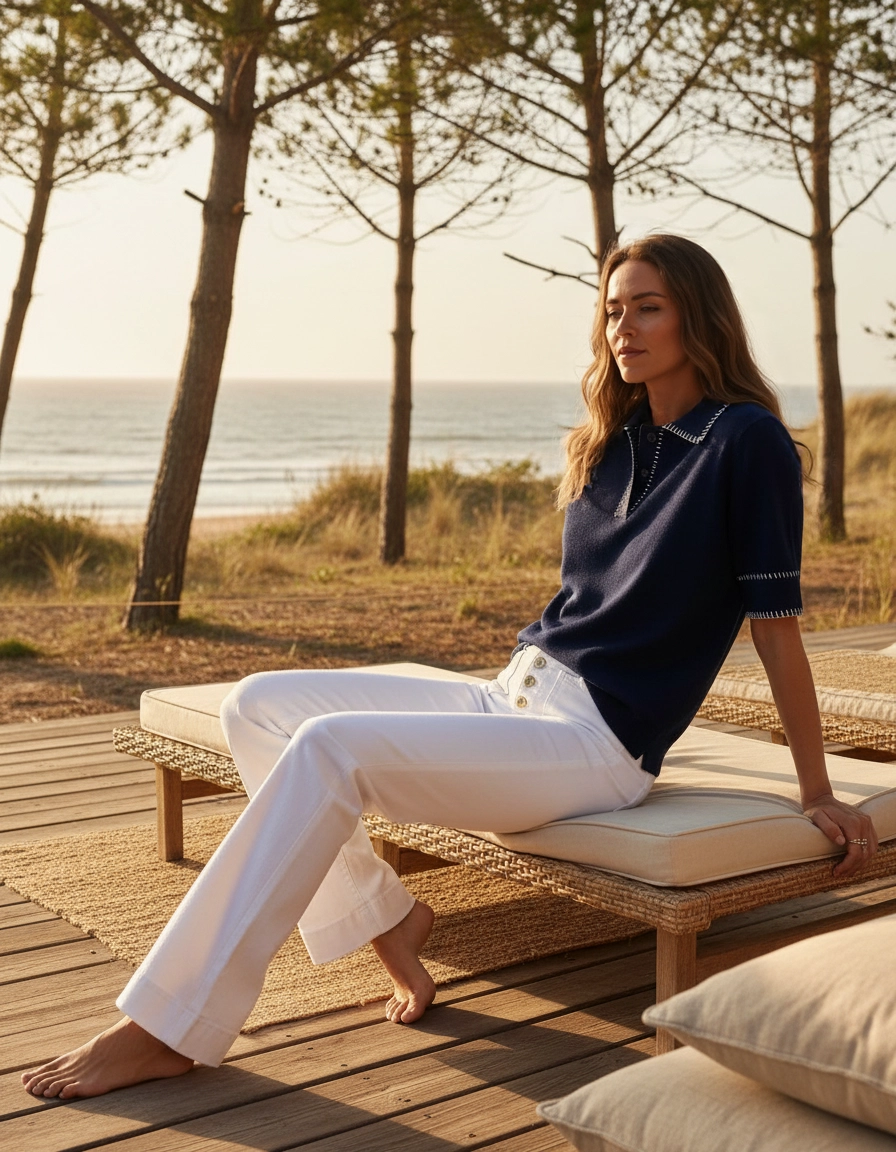 Polo Malha Navy com Costura Branca — Aroeira