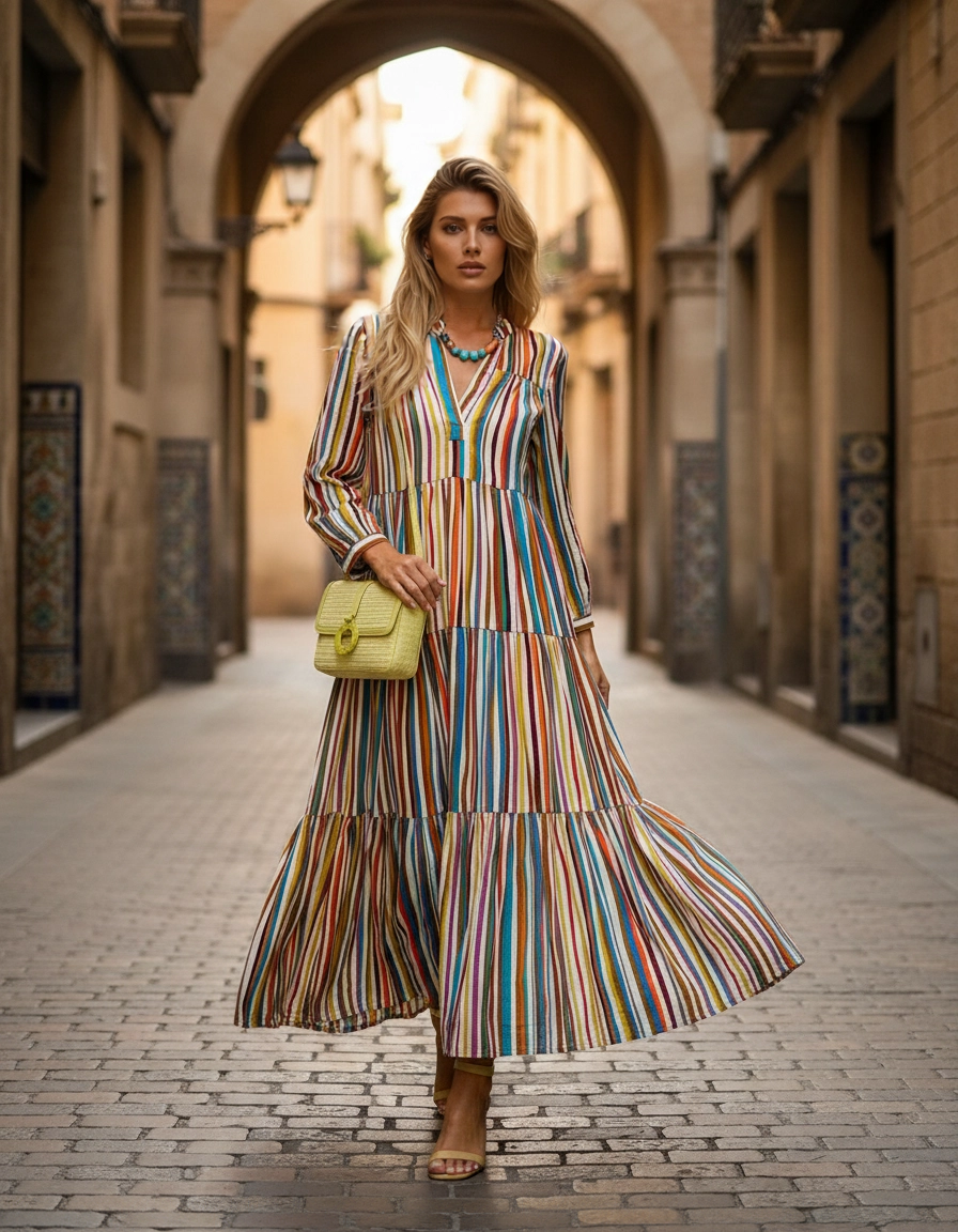 Vestido Maxi Riscas Multicolor — lifestyle Barcelona