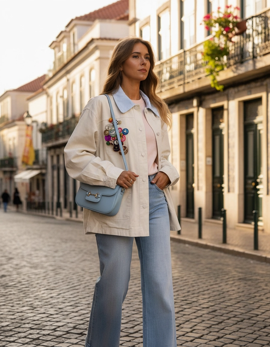 Sobretudo Branco com Patches Coloridos — Lisboa