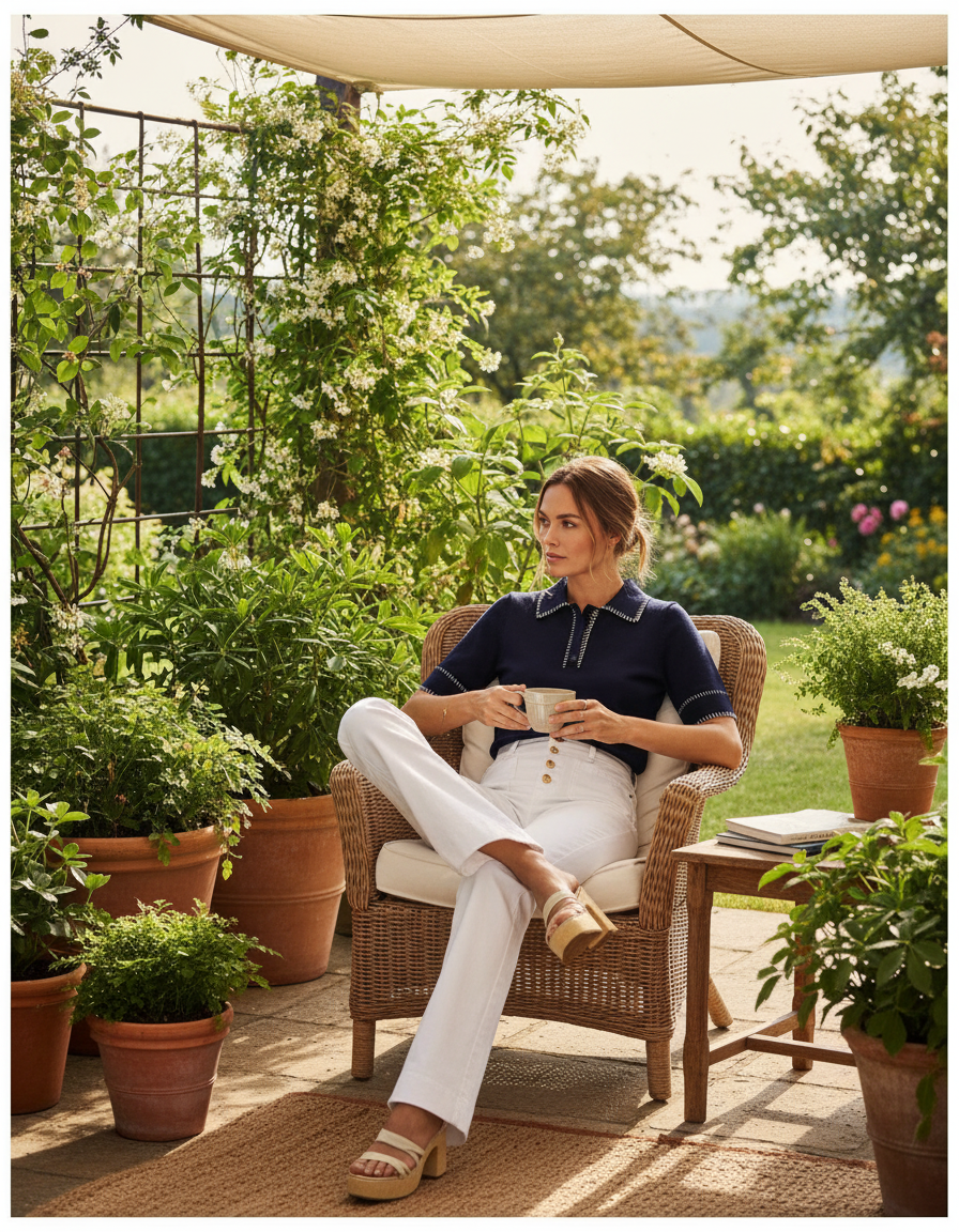Polo Malha Navy com Costura Branca — foto lifestyle