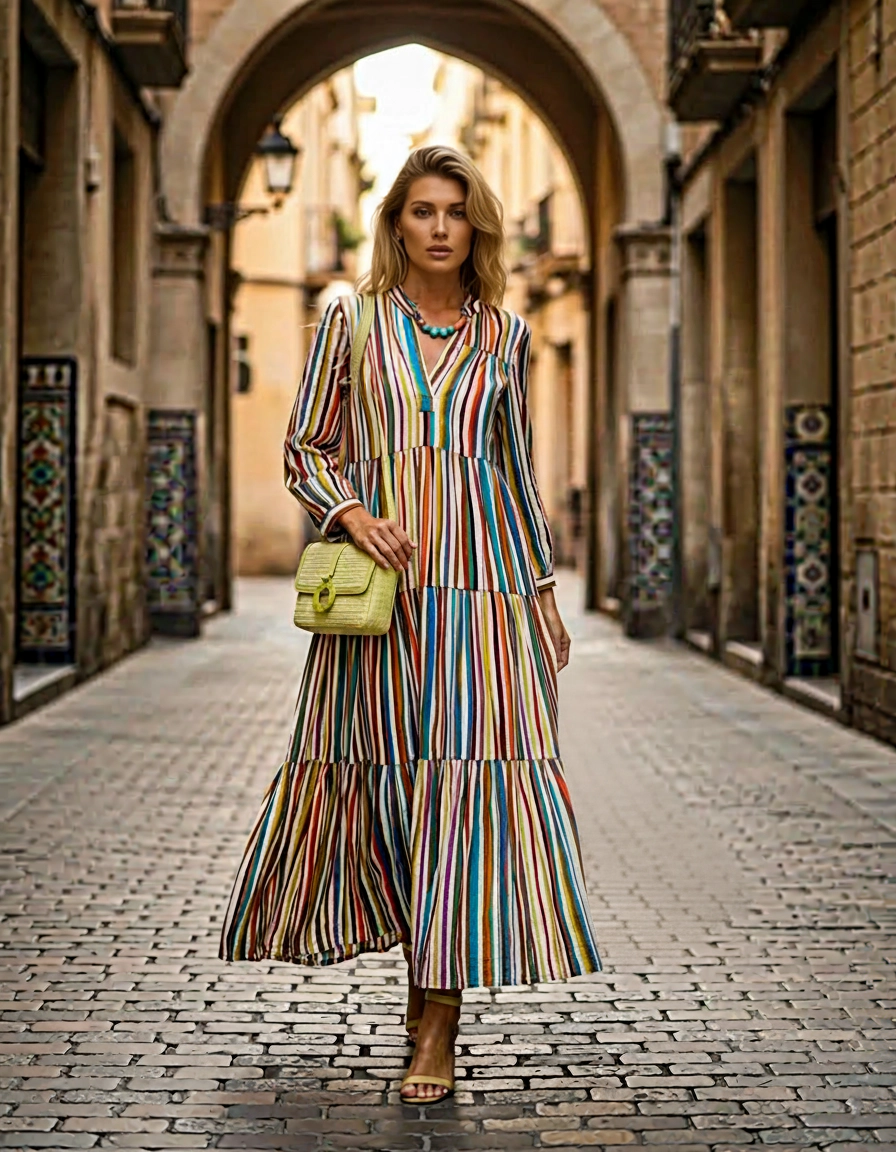 Vestido Maxi Riscas Multicolor — lifestyle Lisboa